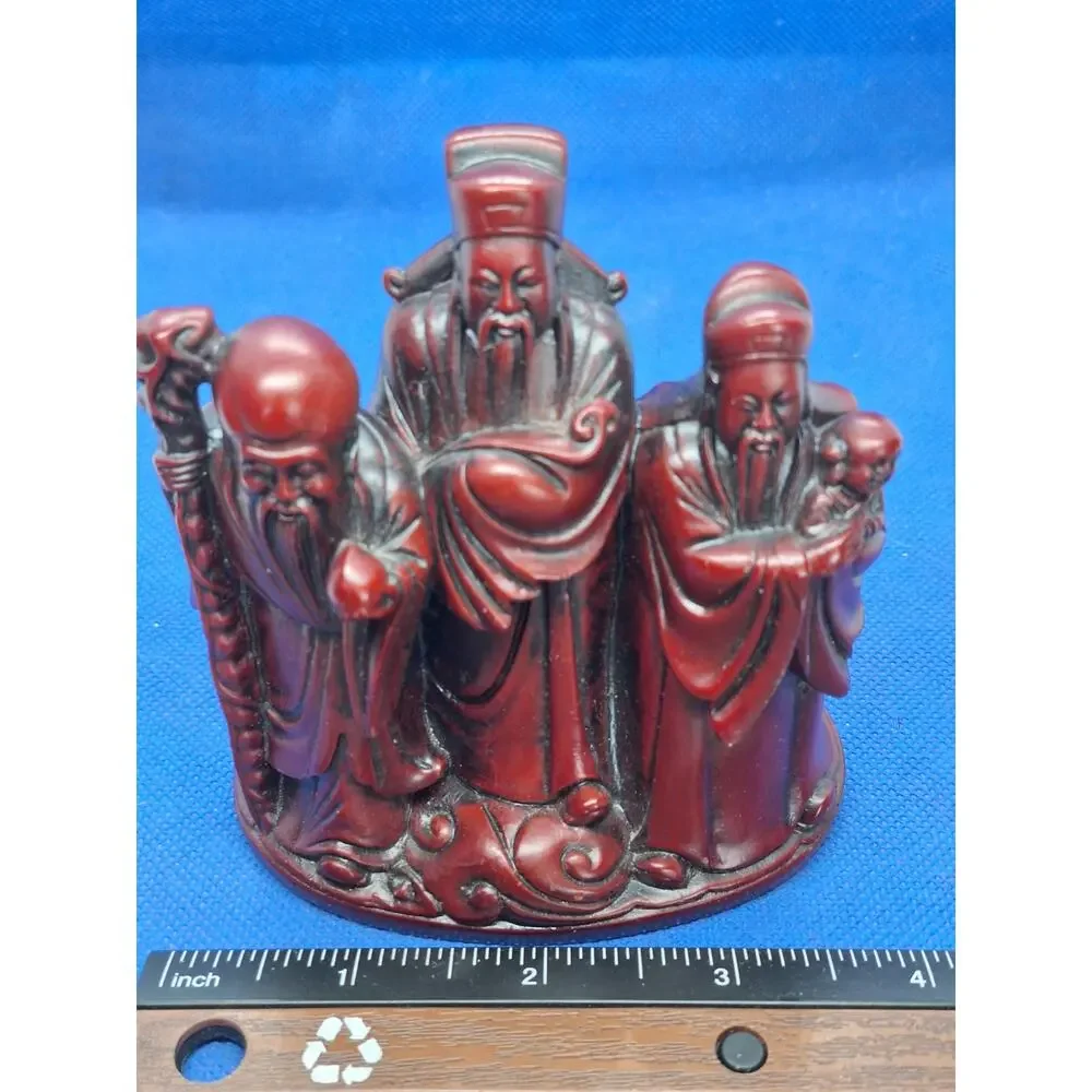Chinese Three Star Gods Fu Lu Shou Cinnabar Style Resin Figurine 4
